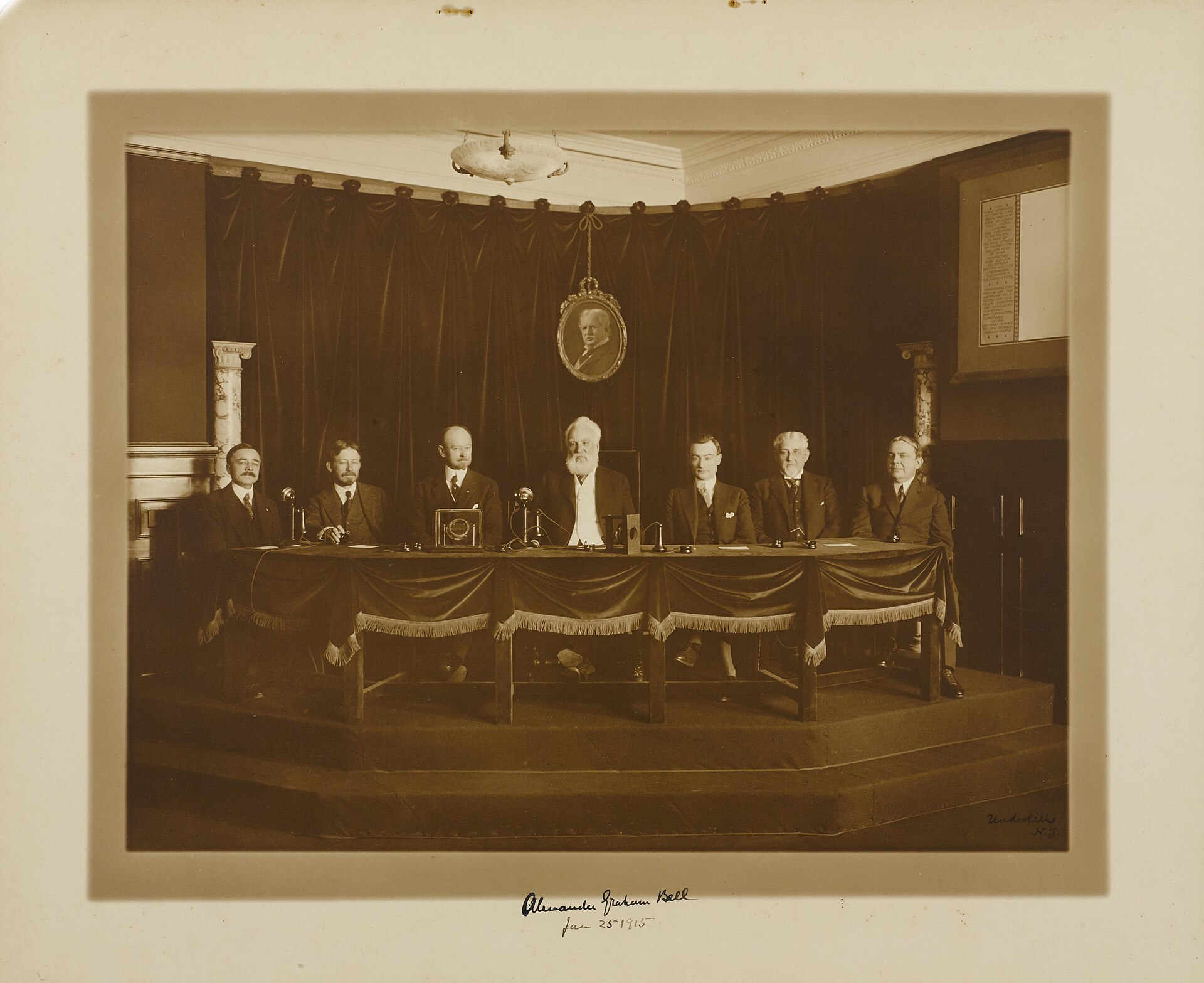 Alexander Graham Bell opening the first transcontinental telephone line, January 25, 1915