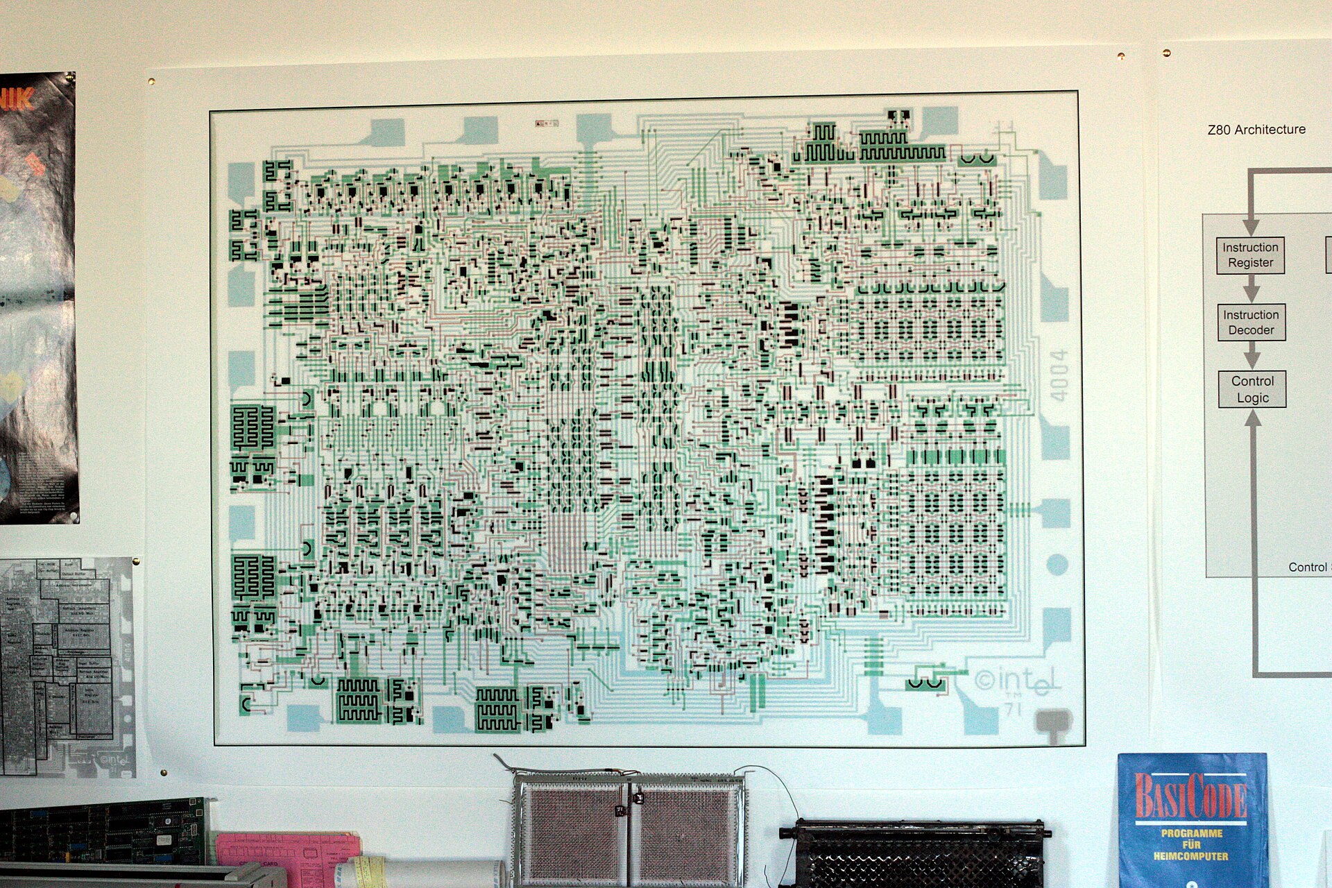 Chip layout of the Intel 4004, the world's first microprocessor, 1971